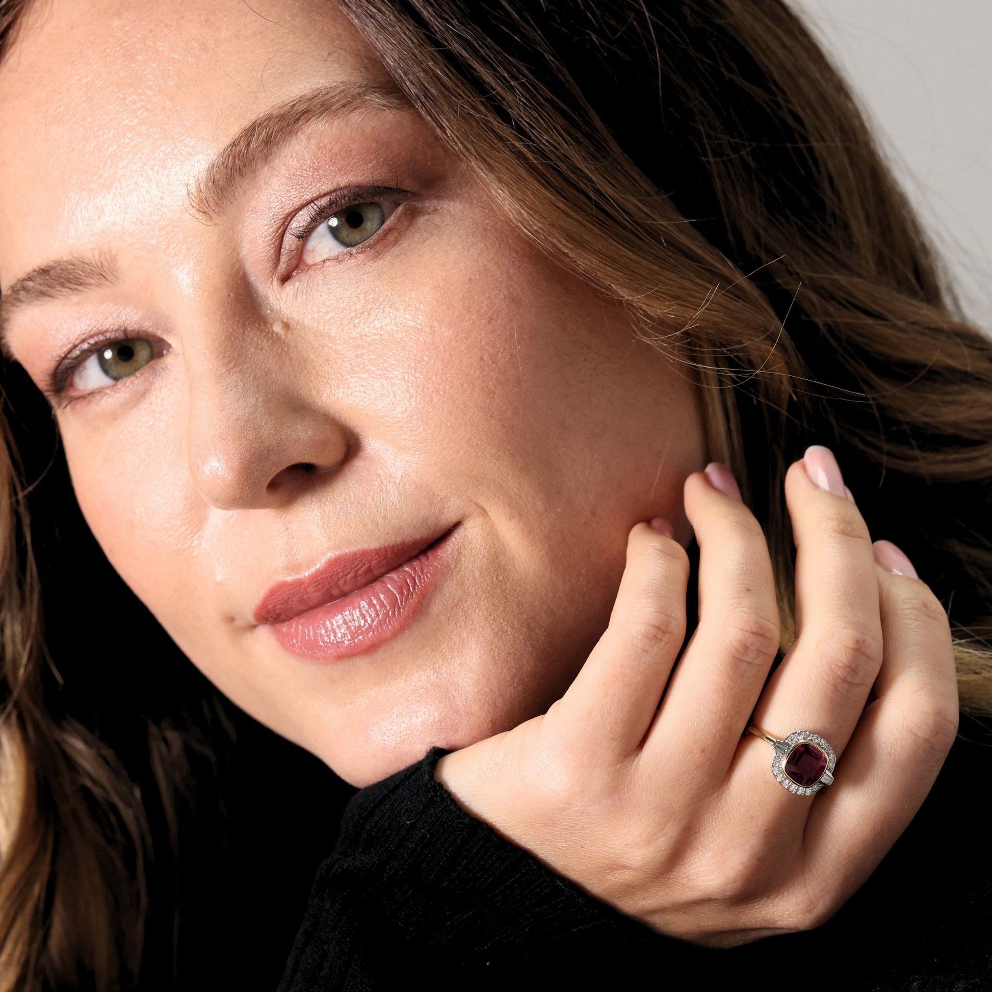 Superior pink tourmaline and diamond cluster ring