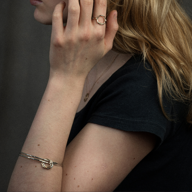 Molten Halo Sterling Silver Charm Bangle from Lulu and Boo Jewellery.
