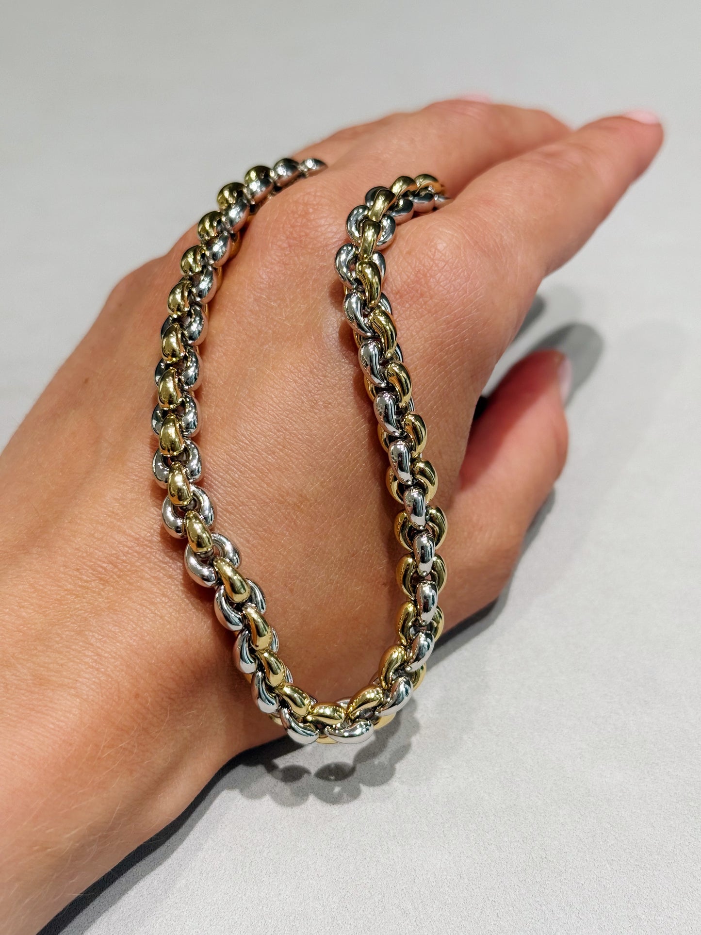 Yellow and white gold statement belcher chain