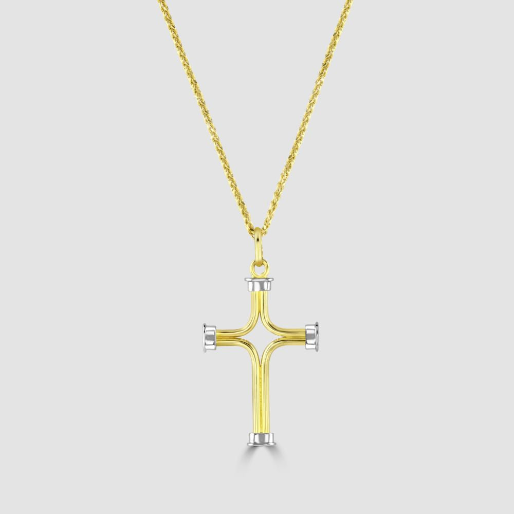 Yellow and white gold contemporary cross pendant