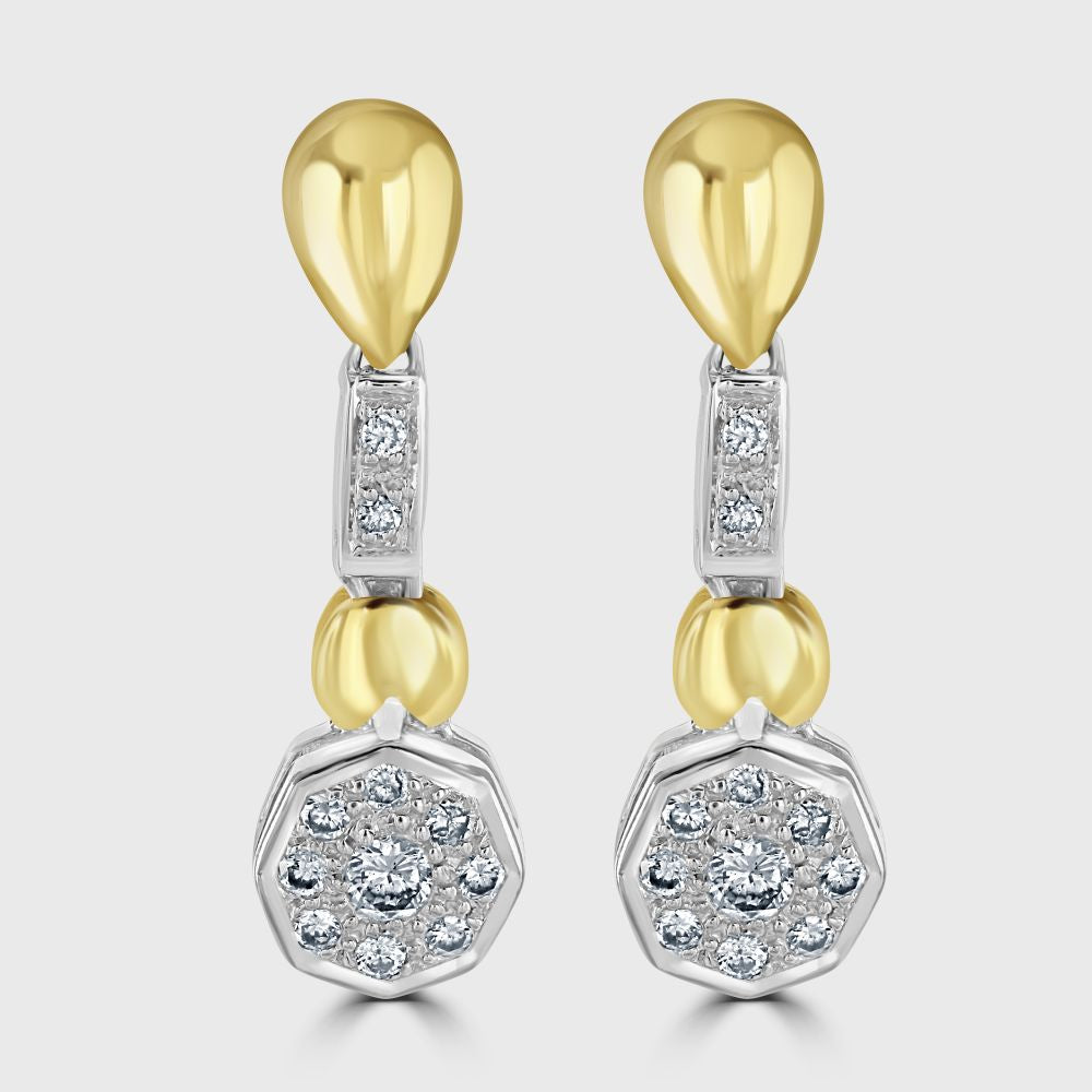 Yellow and white gold diamond drop earrings