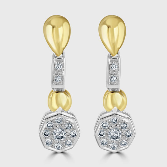 Yellow and white gold diamond drop earrings