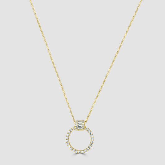 Yellow gold diamond circular pendant and chain