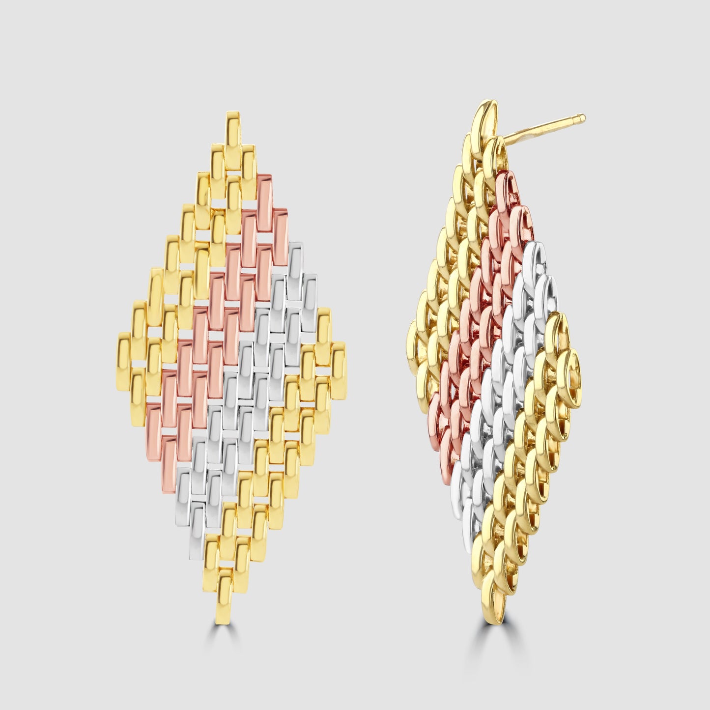 Vintage 18 carat three colour gold gate link drop earrings 2