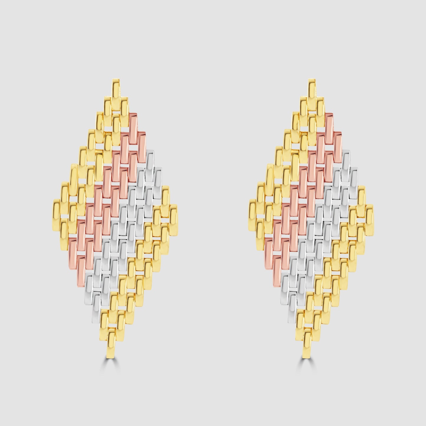 Vintage 18 carat three colour gold gate link drop earrings