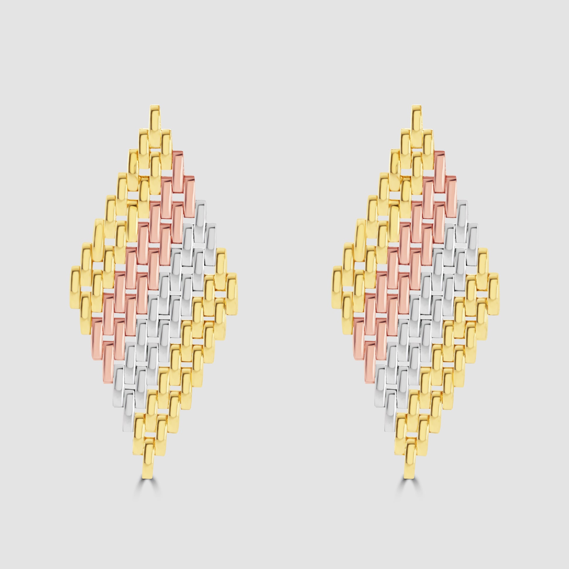 Vintage 18 carat three colour gold gate link drop earrings