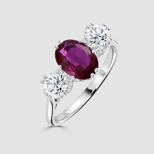Ruby and diamond three stone ring