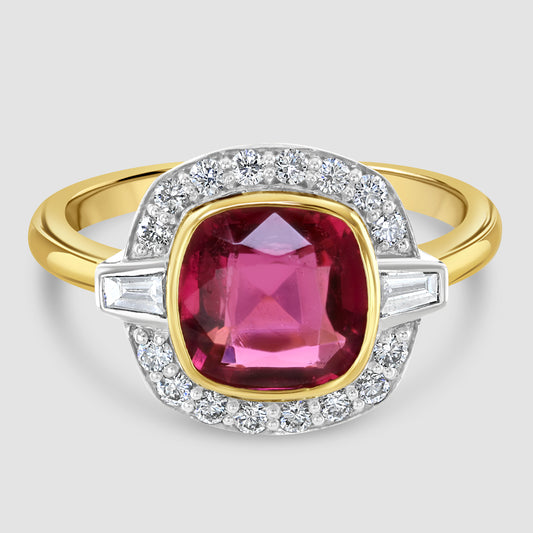Superior pink tourmaline and diamond cluster ring