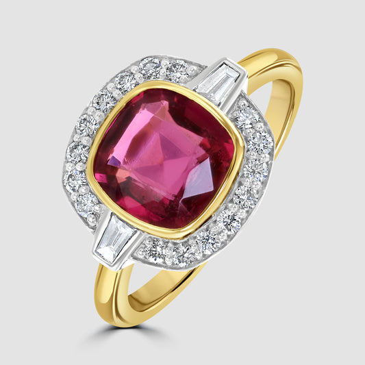 Superior pink tourmaline and diamond cluster ring