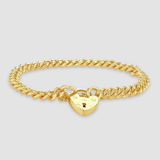 Rose gold curb link bracelet with padlock