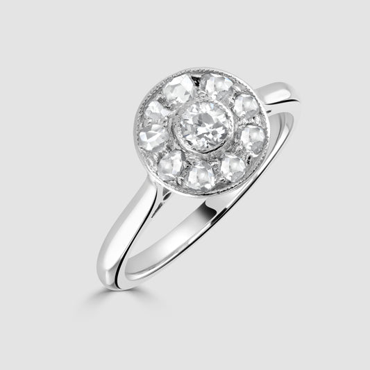 Rose cut and old cut diamond cluster ring