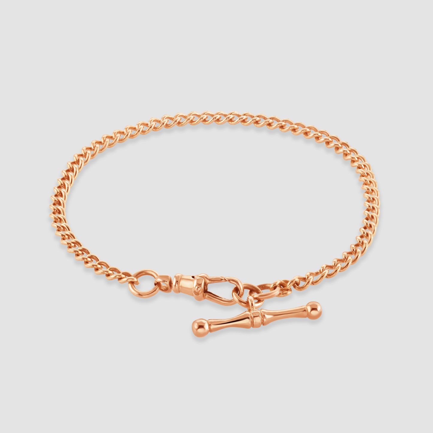 9ct rose gold curb link bracelet with T bar