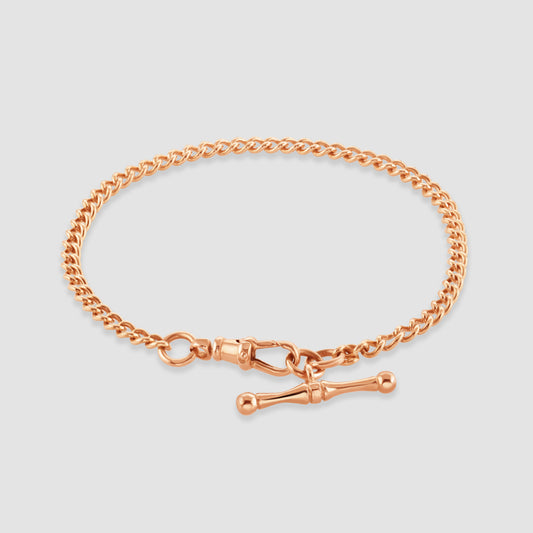 9ct rose gold curb link bracelet with T bar
