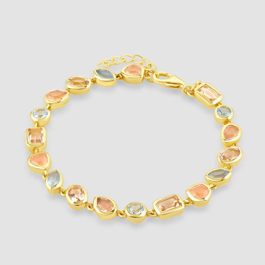Gold plated silver bracelet with pastel gemstones