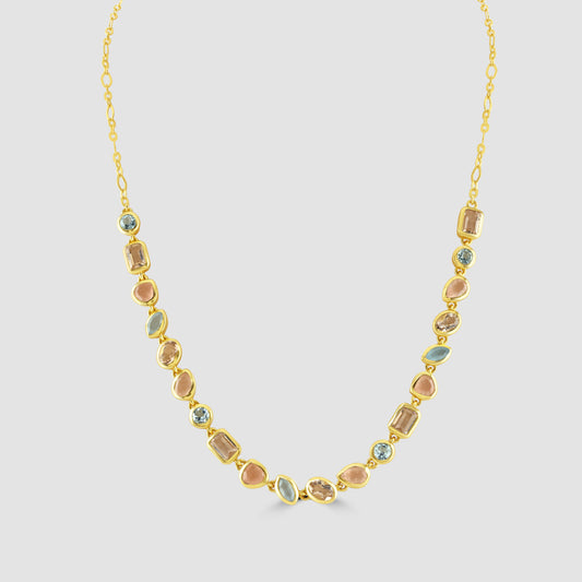 Gold plated silver necklace with pastel gemstones