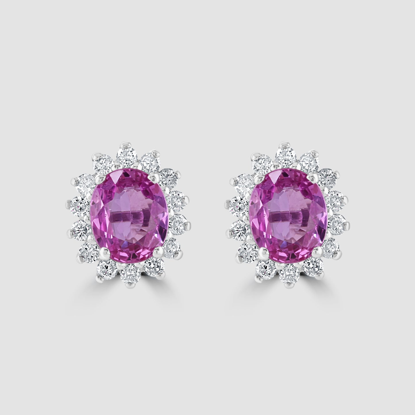 18ct white gold pink sapphire and diamond cluster stud earrings