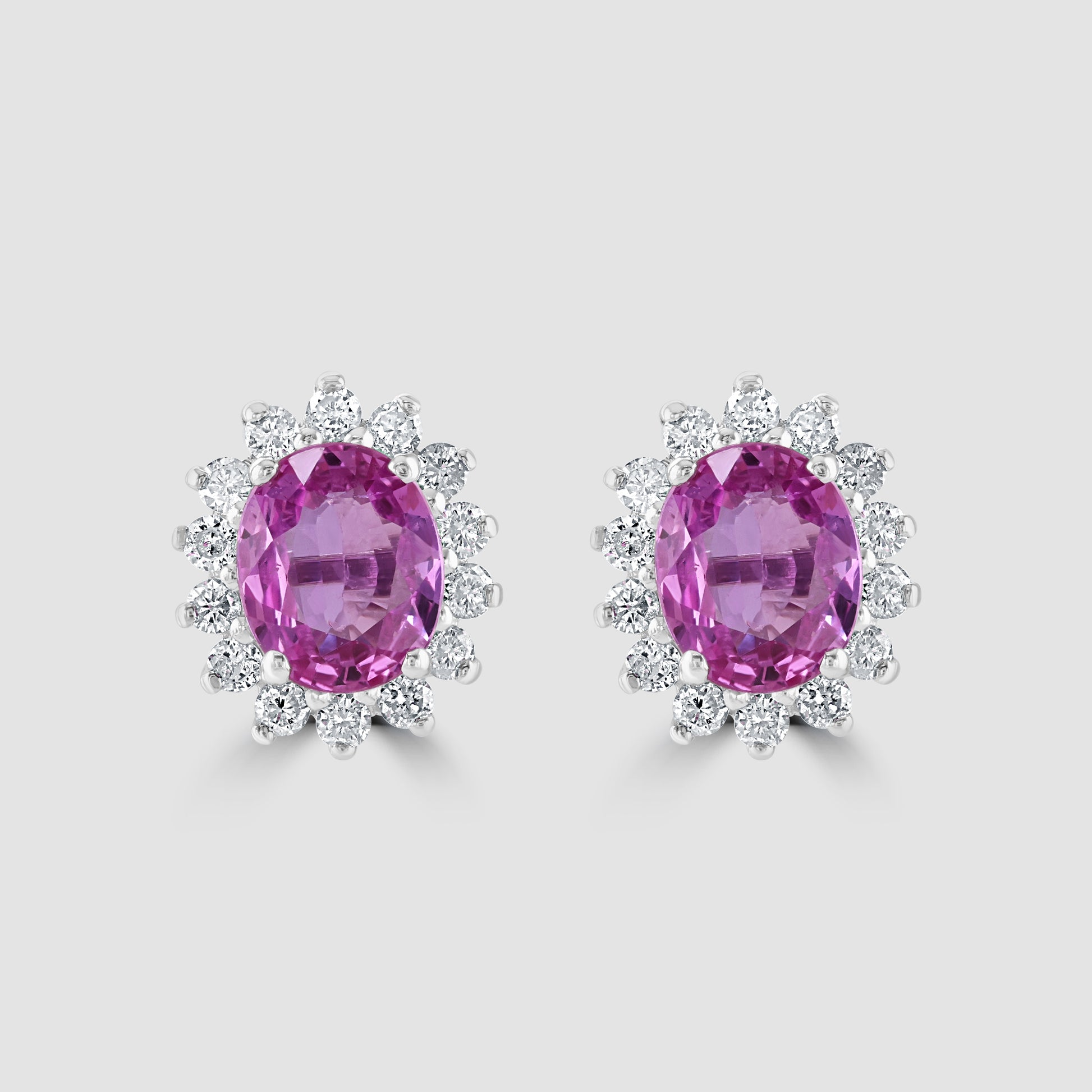 18ct white gold pink sapphire and diamond cluster stud earrings