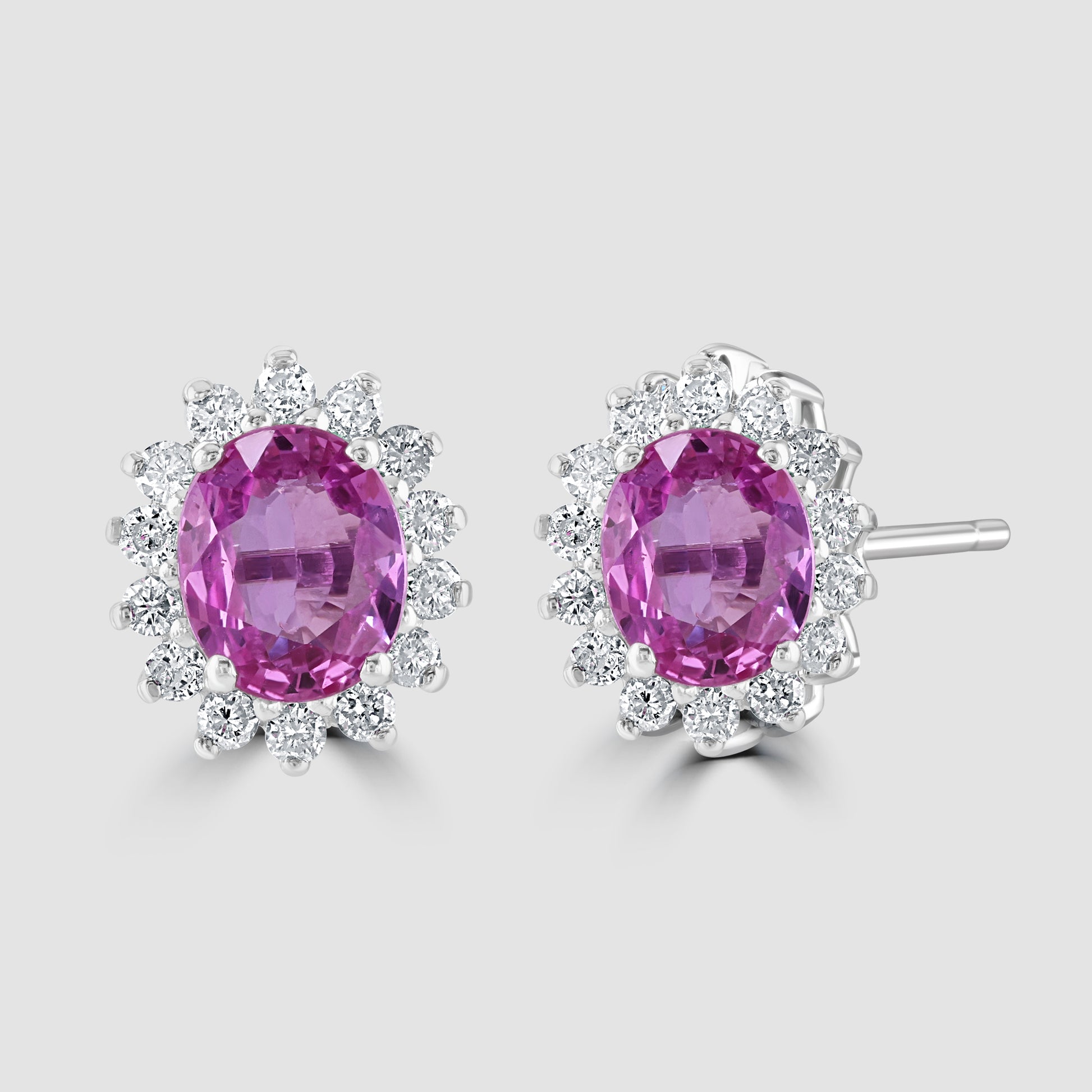 18ct white gold pink sapphire and diamond cluster stud earrings 2