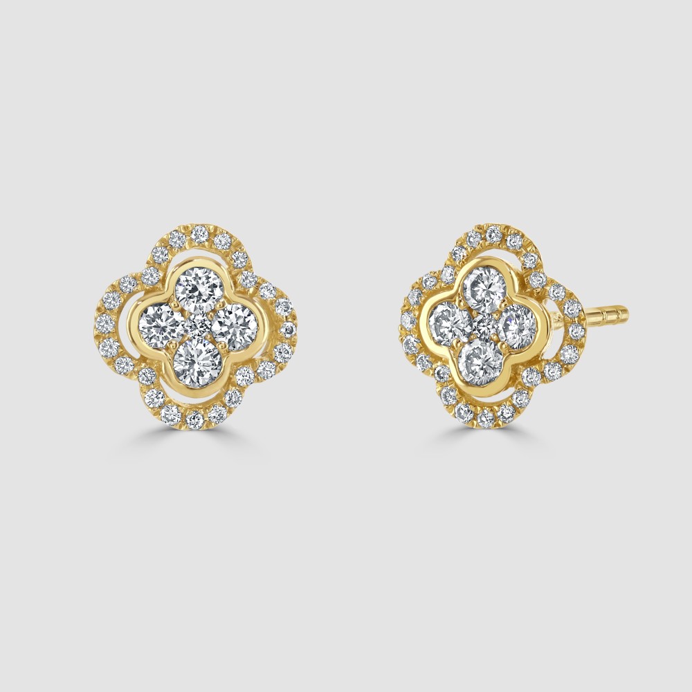 PJ Collection Earrings 18ct yellow gold flower cluster stud earrings ...