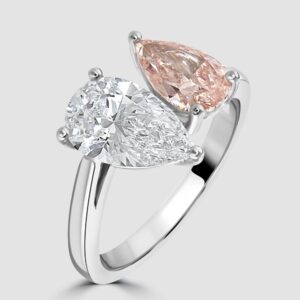 Platinum laboratory pink and white diamond 'Toi et Moi' ring