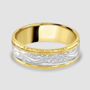 Two colour engraved wedding ring